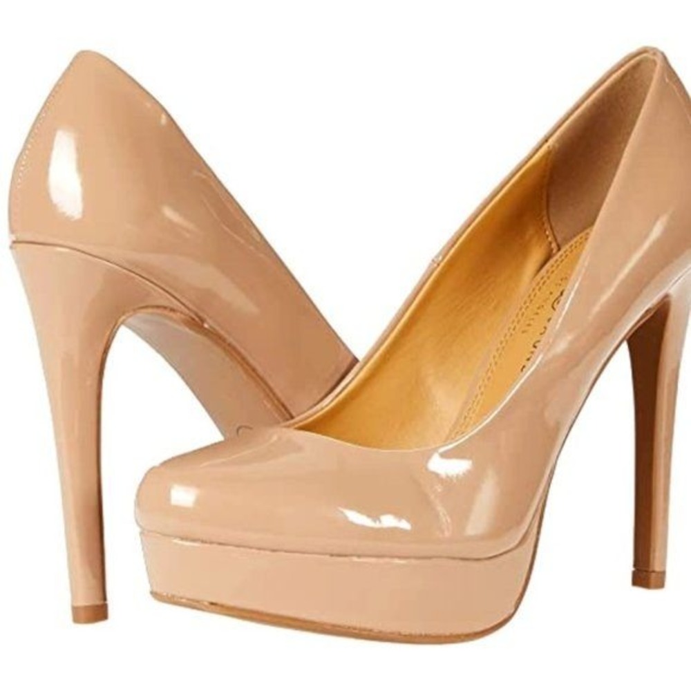 Chinese Laundry Nude Patent Platform Pumps Round Toe Stiletto Heels Sz 8.5 NWOB